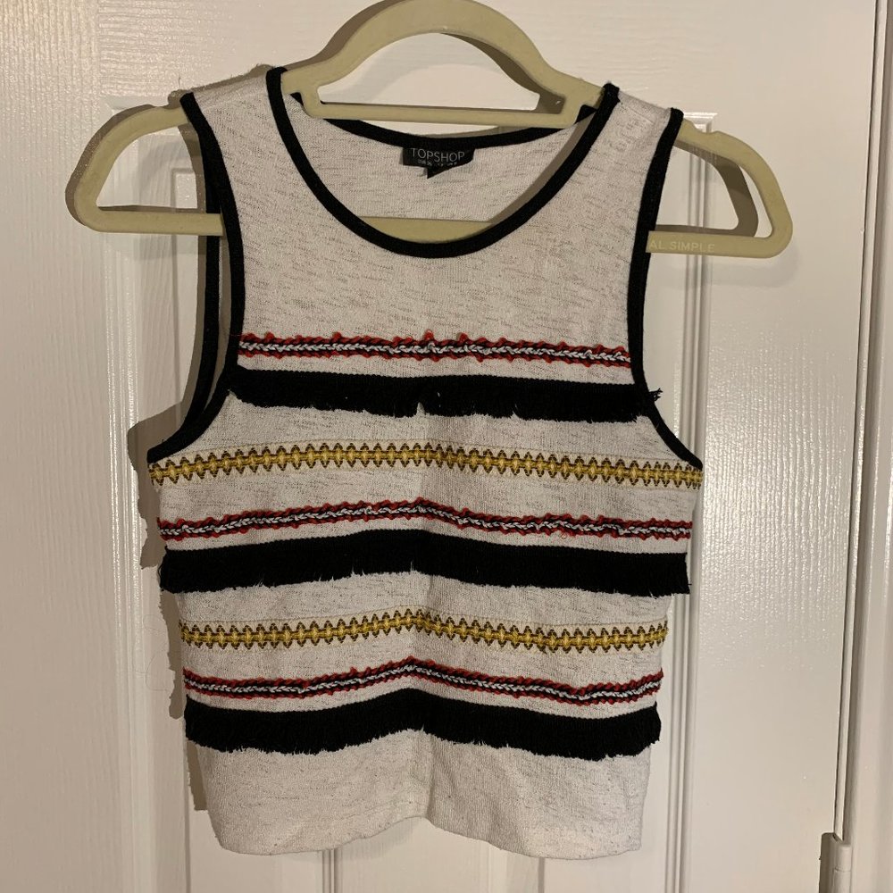 Woven tank top with fringe detail